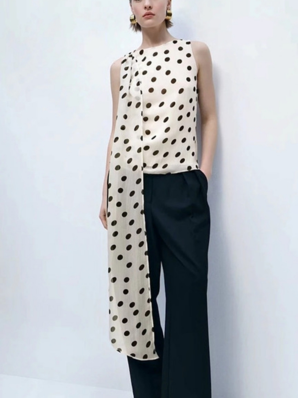 Mango Polka Dot Blouse with Scarf White & Black Size Medium - Picture 10 of 13